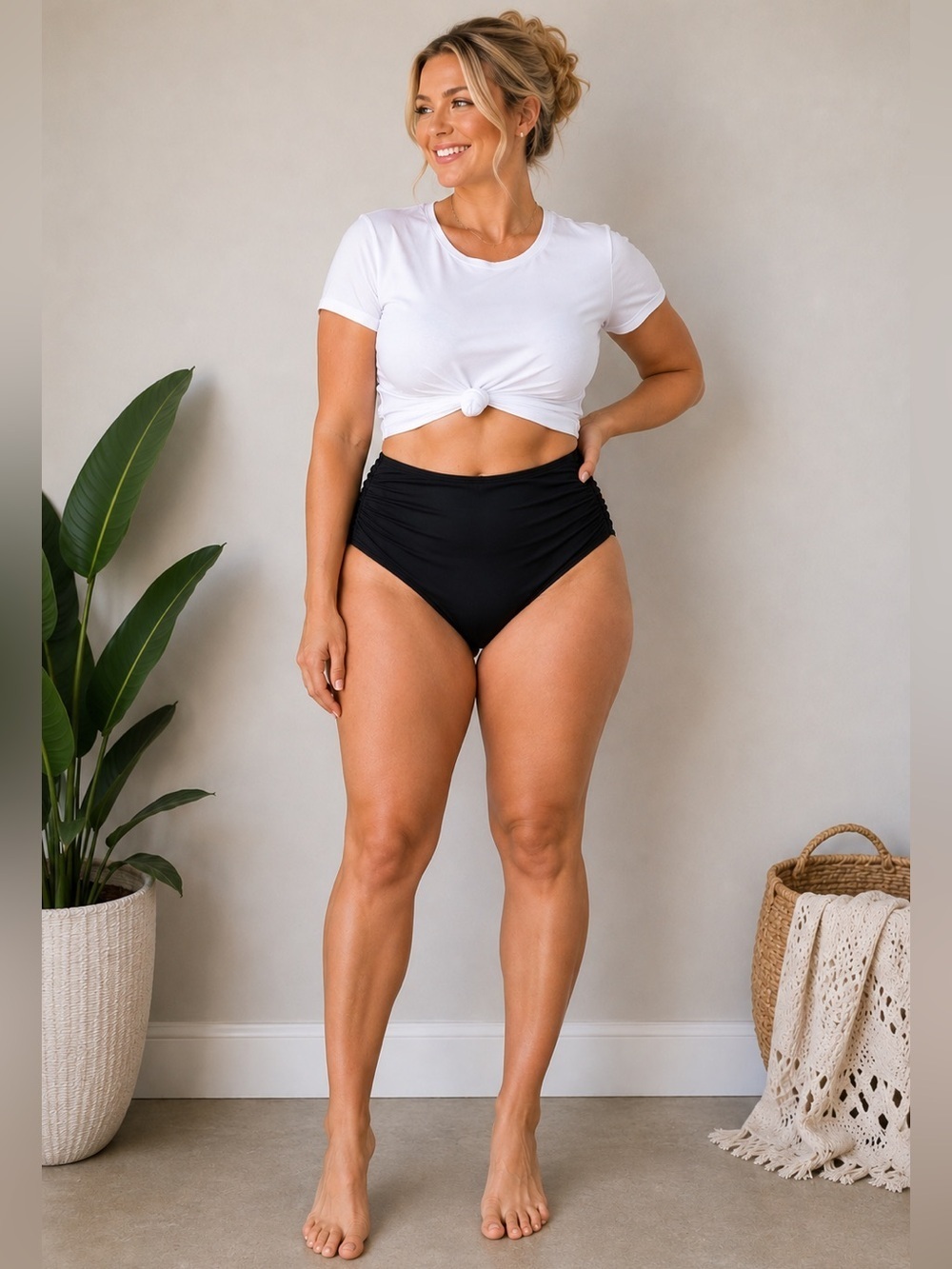 NWT Boutique Swim Ruched Side High-Waist Bikini Swim Bottoms Black Size 3X